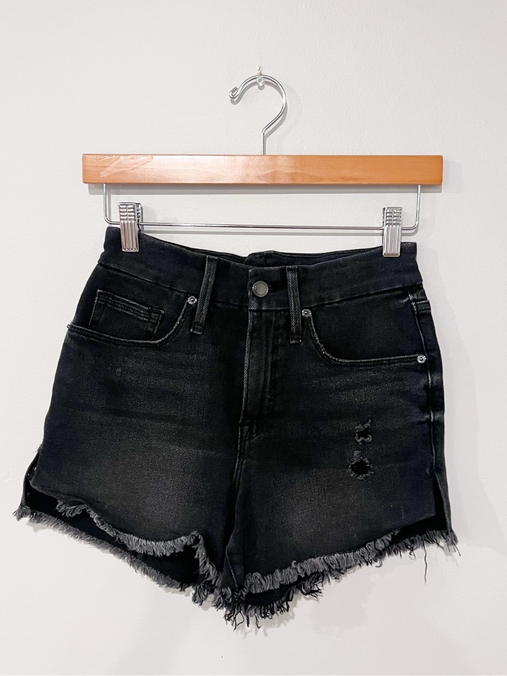 Good American Black High Rise Shorts